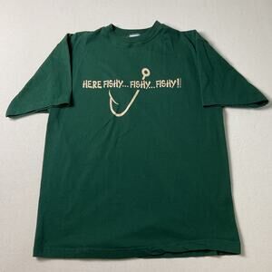 Vintage Apostle Isle Adult XL Green Here Fishy Fishy Fishy T-Shirt